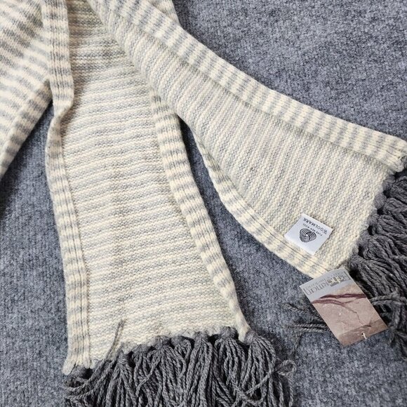 Fisherman out of Ireland Striped Scarf Donegal Cream Knit Fringe Pure New Wool - Picture 8 of 12